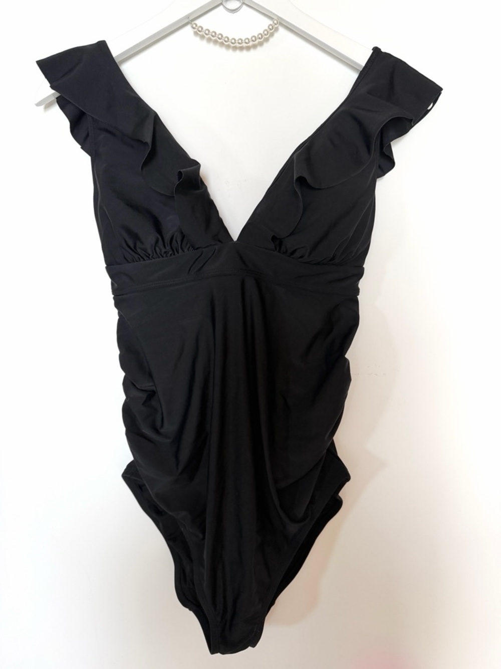 Maternity One Piece Swimsuit A Pea in the Pod Black Ruffled